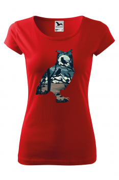 Tricou imprimat Owl, pentru femei, rosu, 100% bumbac