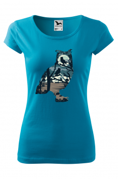 Tricou imprimat Owl, pentru femei, turcoaz, 100% bumbac