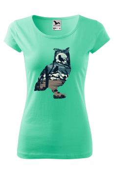 Tricou imprimat Owl, pentru femei, verde menta, 100% bumbac