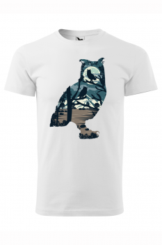 Tricou imprimat Owl, pentru barbati, alb, 100% bumbac