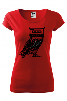 Tricou imprimat Owl Casette, pentru femei, rosu, 100% bumbac