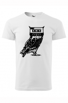 Tricou imprimat Owl Casette, pentru barbati, alb, 100% bumbac