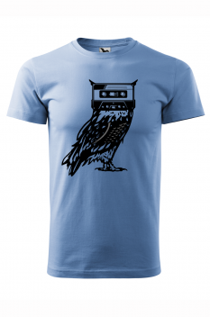 Tricou imprimat Owl Casette, pentru barbati, albastru deschis, 100% bumbac