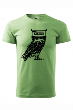 Tricou imprimat Owl Casette, pentru barbati, verde iarba, 100% bumbac