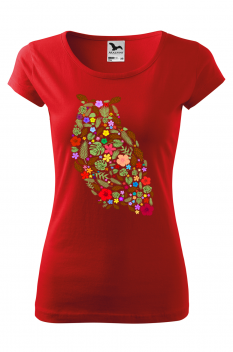 Tricou imprimat Owl Flower, pentru femei, rosu, 100% bumbac