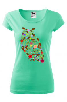 Tricou imprimat Owl Flower, pentru femei, verde menta, 100% bumbac
