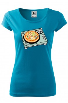 Tricou imprimat Pizza Scratch, pentru femei, turcoaz, 100% bumbac
