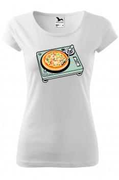 Tricou imprimat Pizza Scratch, pentru femei, alb, 100% bumbac