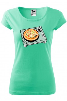Tricou imprimat Pizza Scratch, pentru femei, verde menta, 100% bumbac
