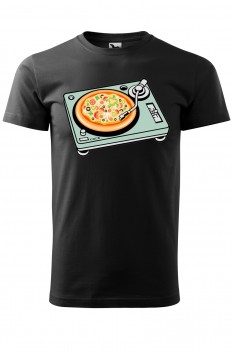 Tricou imprimat Pizza Scratch, pentru barbati, negru, 100% bumbac