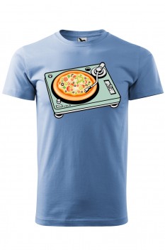 Tricou imprimat Pizza Scratch, pentru barbati, albastru deschis, 100% bumbac