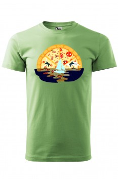 Tricou imprimat Pizza Sun Set, pentru barbati, verde iarba, 100% bumbac