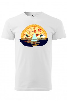 Tricou imprimat Pizza Sun Set, pentru barbati, alb, 100% bumbac