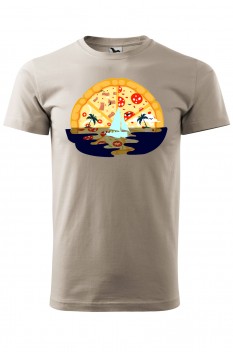 Tricou imprimat Pizza Sun Set, pentru barbati, gri ice, 100% bumbac