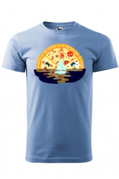 Tricou imprimat Pizza Sun Set, pentru barbati, albastru deschis, 100% bumbac