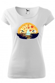 Tricou imprimat Pizza Sun Set, pentru femei, alb, 100% bumbac