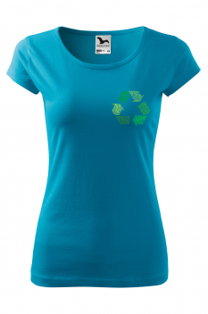 Tricou imprimat Recycling, pentru femei, turcoaz, 100% bumbac