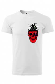 Tricou imprimat Pirate Skull, pentru barbati, alb, 100% bumbac
