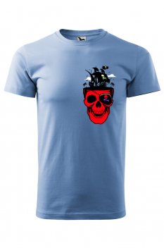 Tricou imprimat Pirate Skull, pentru barbati, albastru deschis, 100% bumbac
