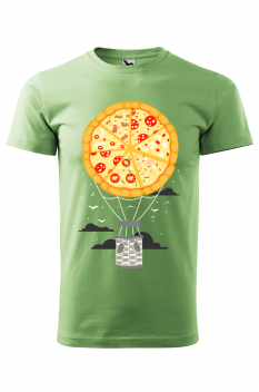 Tricou imprimat Pizza Air Baloon, pentru barbati, verde iarba, 100% bumbac