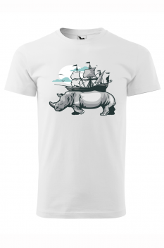 Tricou imprimat Rhino Pirate Ship, pentru barbati, alb, 100% bumbac