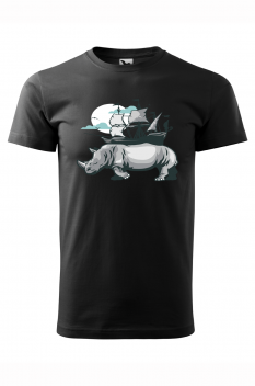 Tricou imprimat Rhino Pirate Ship, pentru barbati, negru, 100% bumbac
