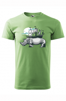 Tricou imprimat Rhino Pirate Ship, pentru barbati, verde iarba, 100% bumbac