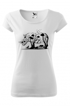Tricou imprimat Rhino Tree, pentru femei, alb, 100% bumbac