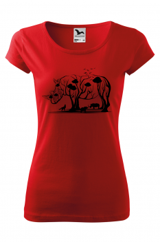 Tricou imprimat Rhino Tree, pentru femei, rosu, 100% bumbac