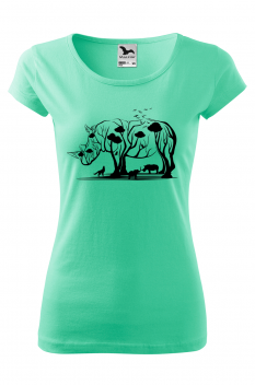 Tricou imprimat Rhino Tree, pentru femei, verde menta, 100% bumbac