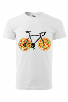 Tricou imprimat Pizza Bike, pentru barbati, alb, 100% bumbac