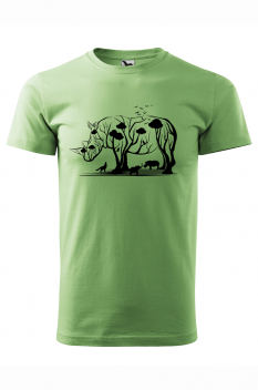 Tricou imprimat Rhino Tree, pentru barbati, verde iarba, 100% bumbac