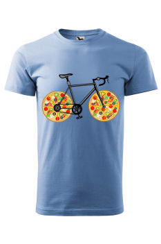 Tricou imprimat Pizza Bike, pentru barbati, albastru deschis, 100% bumbac