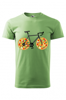 Tricou imprimat Pizza Bike, pentru barbati, verde iarba, 100% bumbac