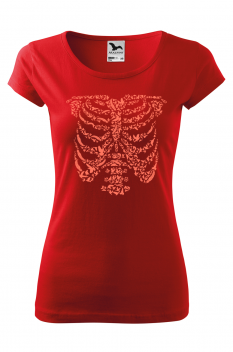 Tricou imprimat Ribcage Bird, pentru femei, rosu, 100% bumbac