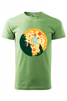 Tricou imprimat Pizza Moon, pentru barbati, verde iarba, 100% bumbac
