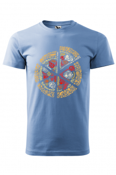 Tricou imprimat Round Pizza, pentru barbati, albastru deschis, 100% bumbac