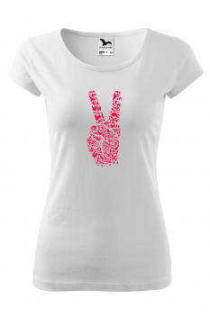 Tricou imprimat Peace, pentru femei, alb, 100% bumbac