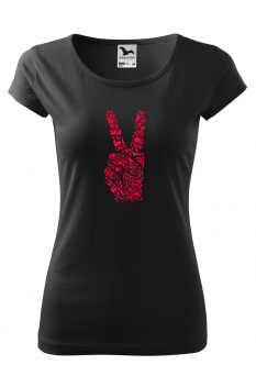 Tricou imprimat Peace, pentru femei, negru, 100% bumbac