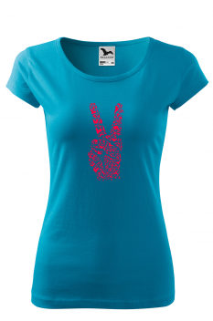 Tricou imprimat Peace, pentru femei, turcoaz, 100% bumbac