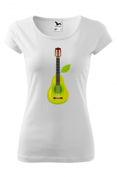 Tricou imprimat Pear Guitar, pentru femei, alb, 100% bumbac