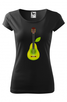Tricou imprimat Pear Guitar, pentru femei, negru, 100% bumbac