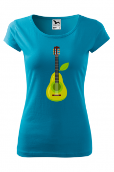 Tricou imprimat Pear Guitar, pentru femei, turcoaz, 100% bumbac