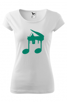 Tricou imprimat Pianist Music, pentru femei, alb, 100% bumbac