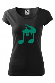 Tricou imprimat Pianist Music, pentru femei, negru, 100% bumbac