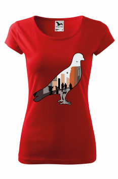 Tricou imprimat Pigeon, pentru femei, rosu, 100% bumbac