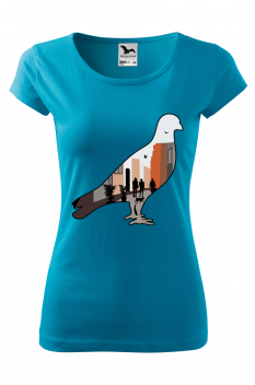 Tricou imprimat Pigeon, pentru femei, turcoaz, 100% bumbac