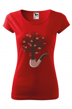 Tricou imprimat Pipe Tree, pentru femei, rosu, 100% bumbac
