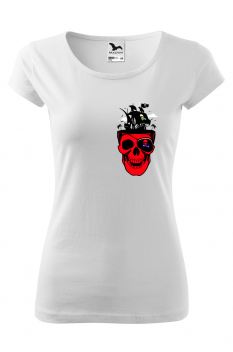 Tricou imprimat Pirate Skull, pentru femei, alb, 100% bumbac
