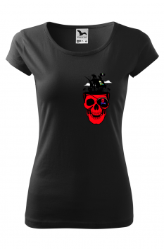 Tricou imprimat Pirate Skull, pentru femei, negru, 100% bumbac